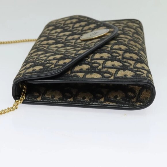 Christian Dior Trotter Canvas Chain Shoulder Bag Navy Gold Auth - Picture 9 of 15